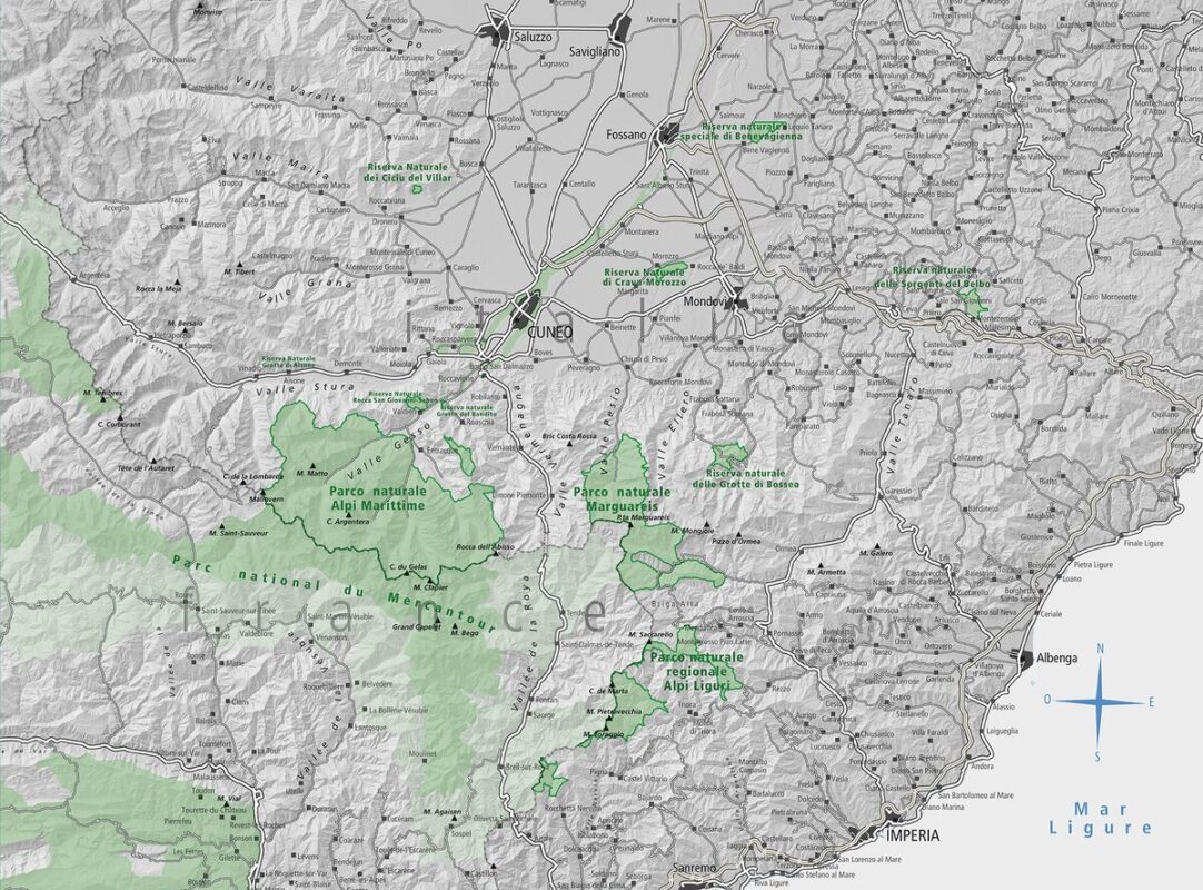 CARTA DEI PARCHI E DELLE RISERVE GESTITE DALL'ENTE AREE PROTETTE ALPI MARITTIME | D. VIADA.